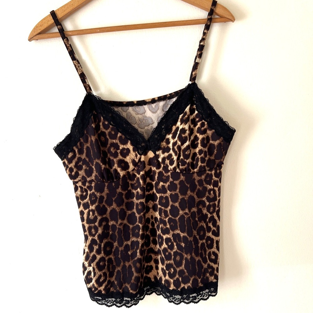 Babydoll Women's Cami Tank Top Size XL Lace Trim Cheetah Print Festival Y2K NEW